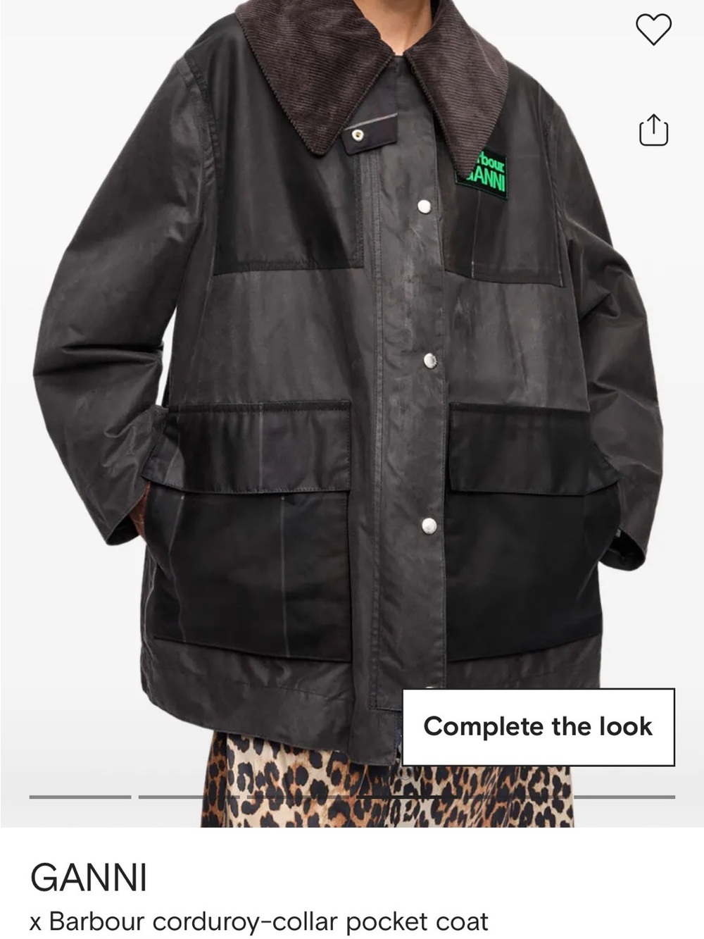 Barbour Ganni Black Utility Corduroy-Collar Coat with Green Logo